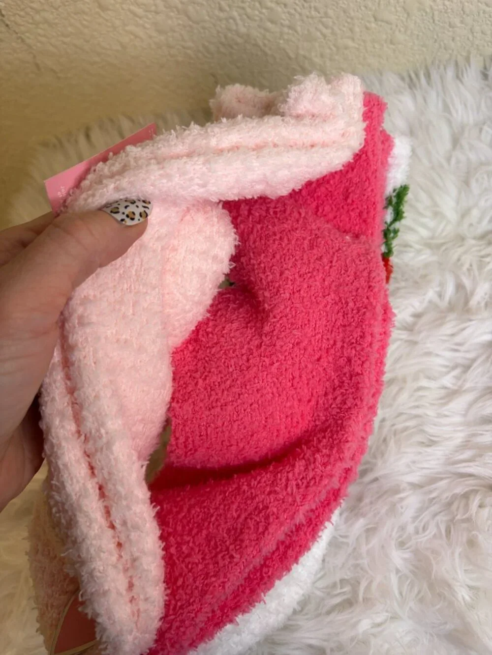 Juicy Couture Fuzzy Cozy Socks 3 Pack Pink Cherry Logo Shoe 4-10 NWT